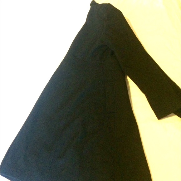 Black Recycled Wool Trench Coat Size Medium - Picture 13 of 16